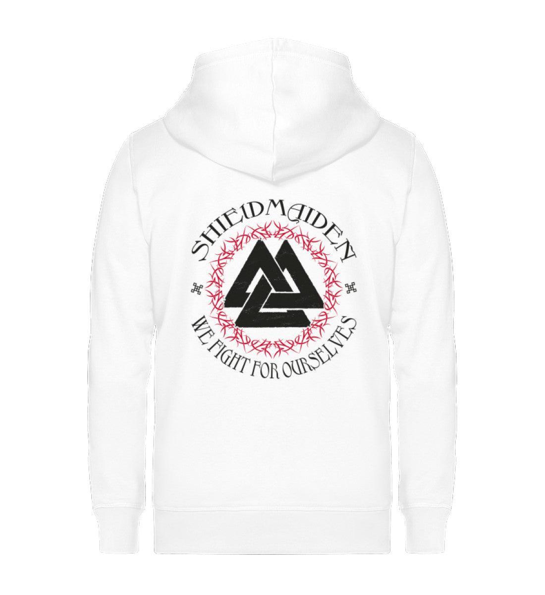 Schildmaiden Valknut Zip Hoodie Weiß Damen - Unisex Organic Zipper - Nordic Viking Wear