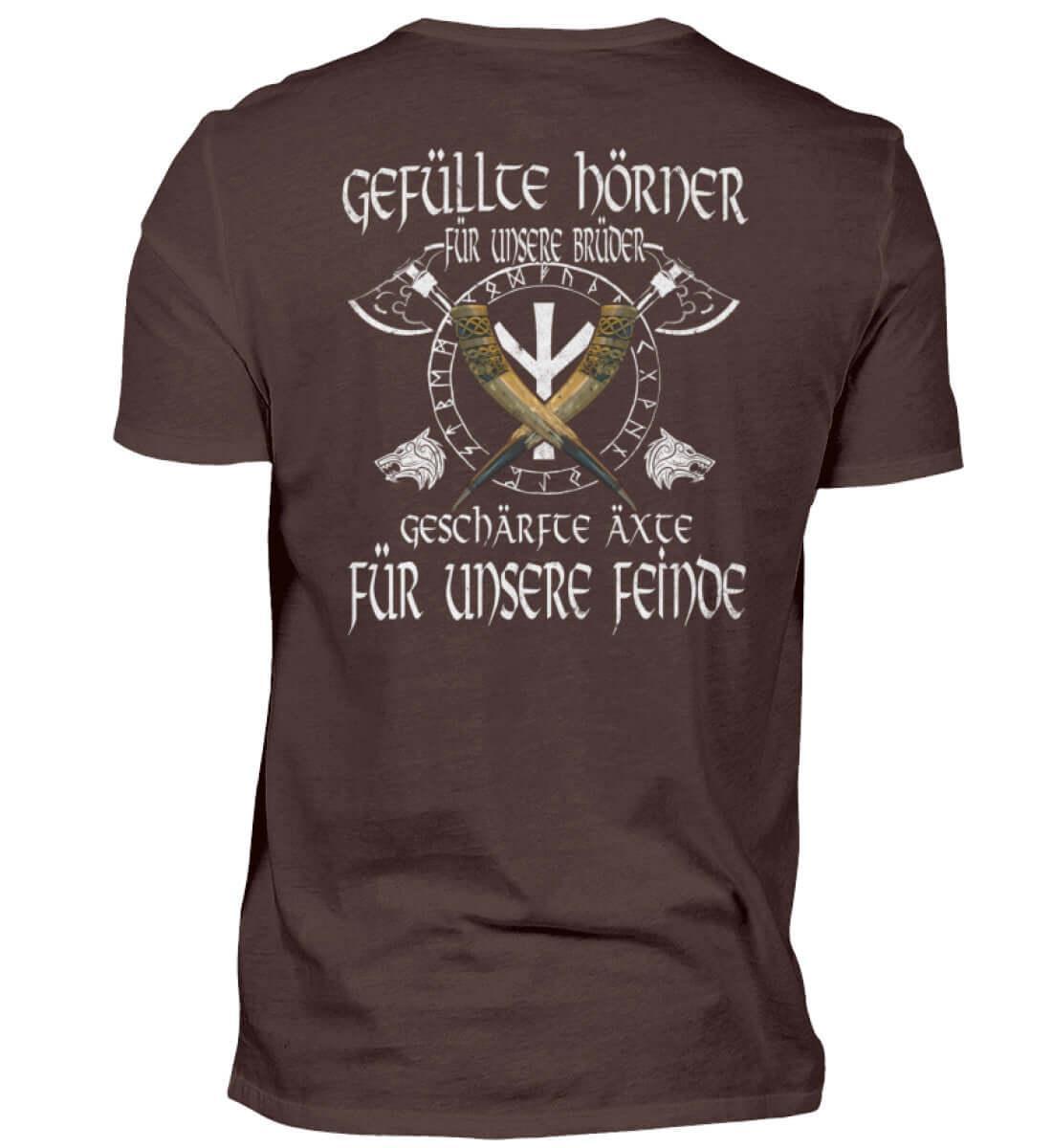 Wikinger Brüderlichkeit Premiumshirt – "Gefüllte Hörner und Geschärfte Äxte" - Nordic Viking Wear