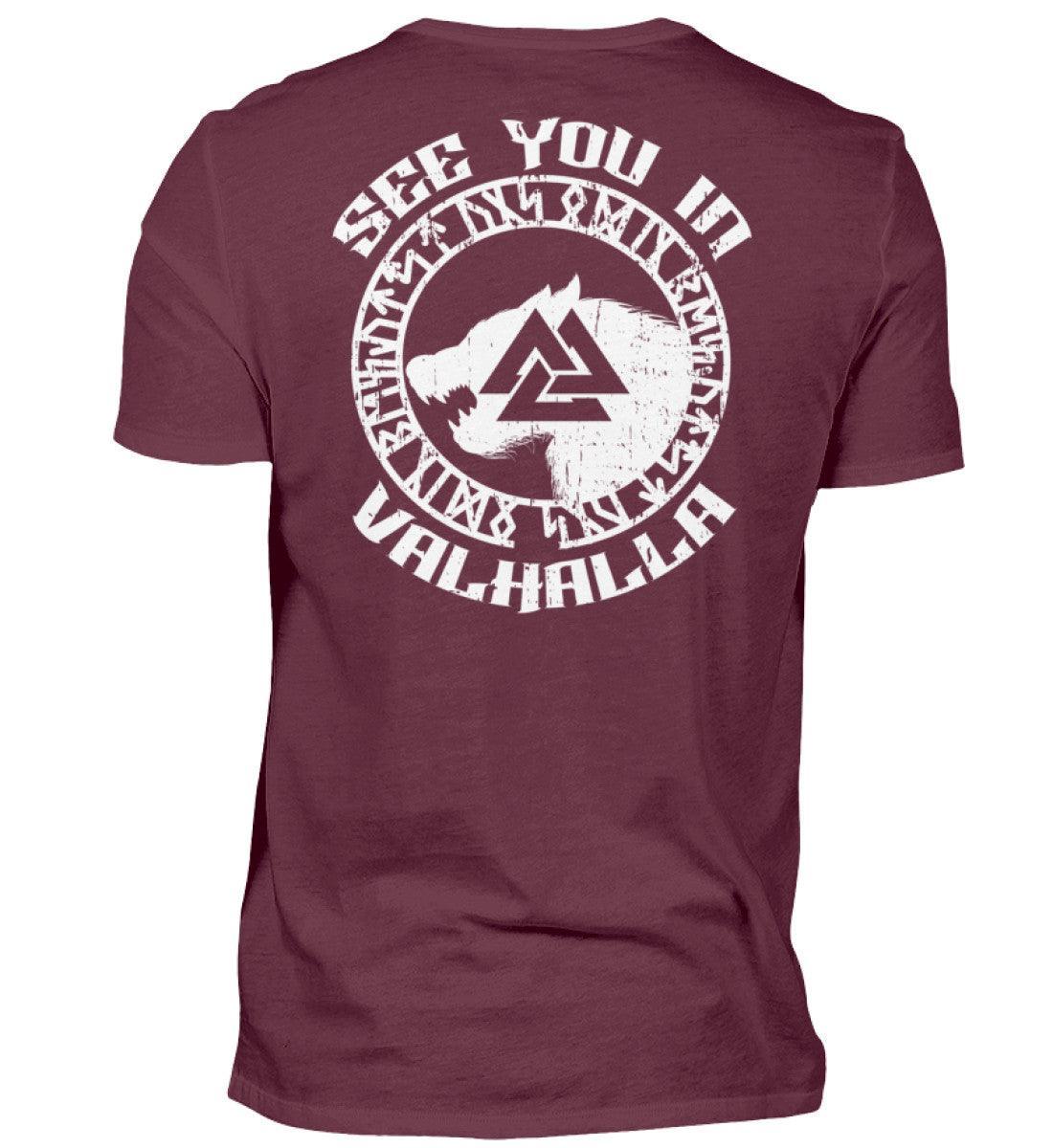 See You in Valhalla" Wikinger Backprint T-Shirt - Nordischer Krieger Wolf Design - Valhalla Ruf Shirt - Nordic Viking Wear