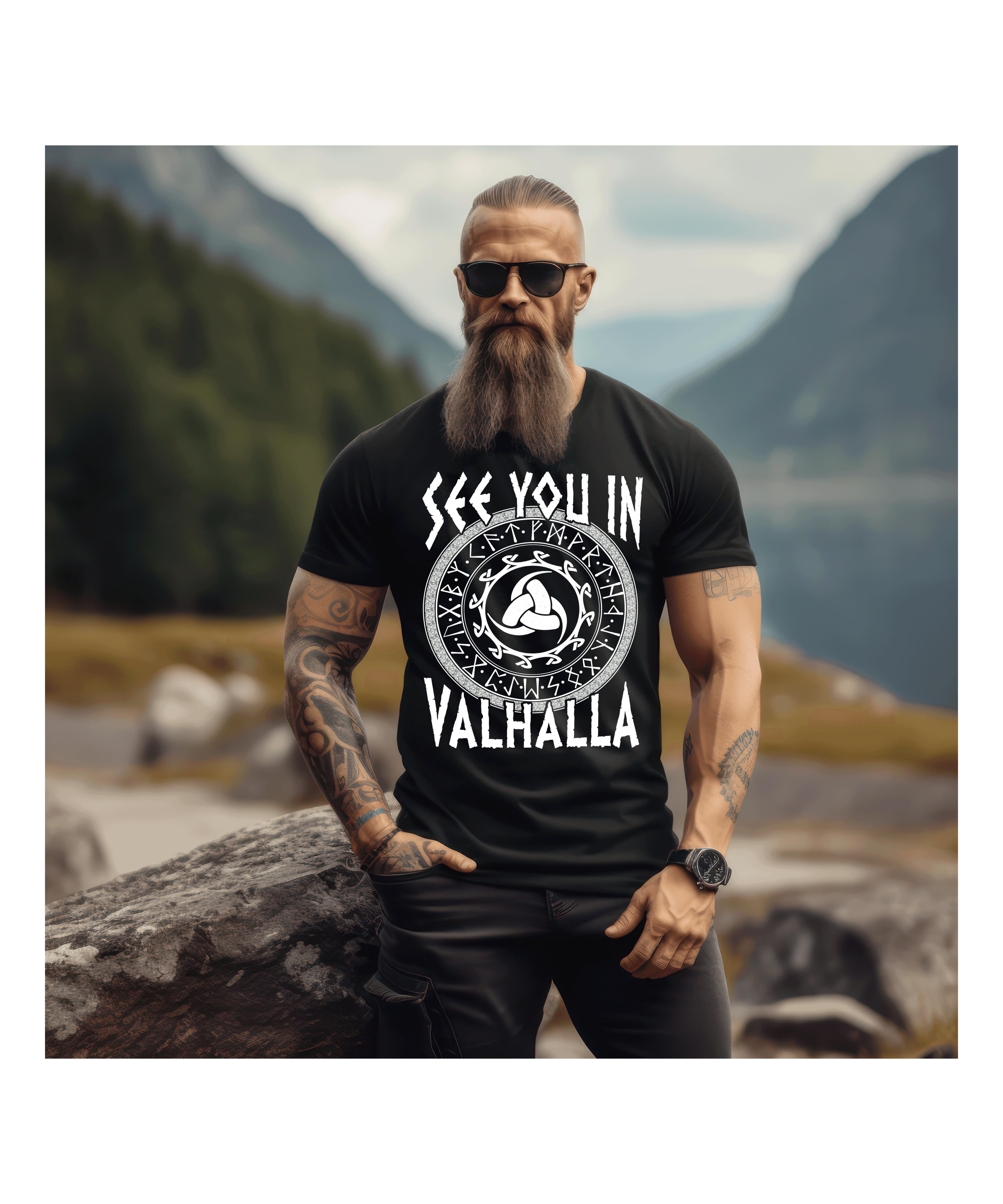 See You In Valhalla Odins Gjallarhorn Mit Runenkreis - Herren Premiumshirt - Nordic Viking Wear