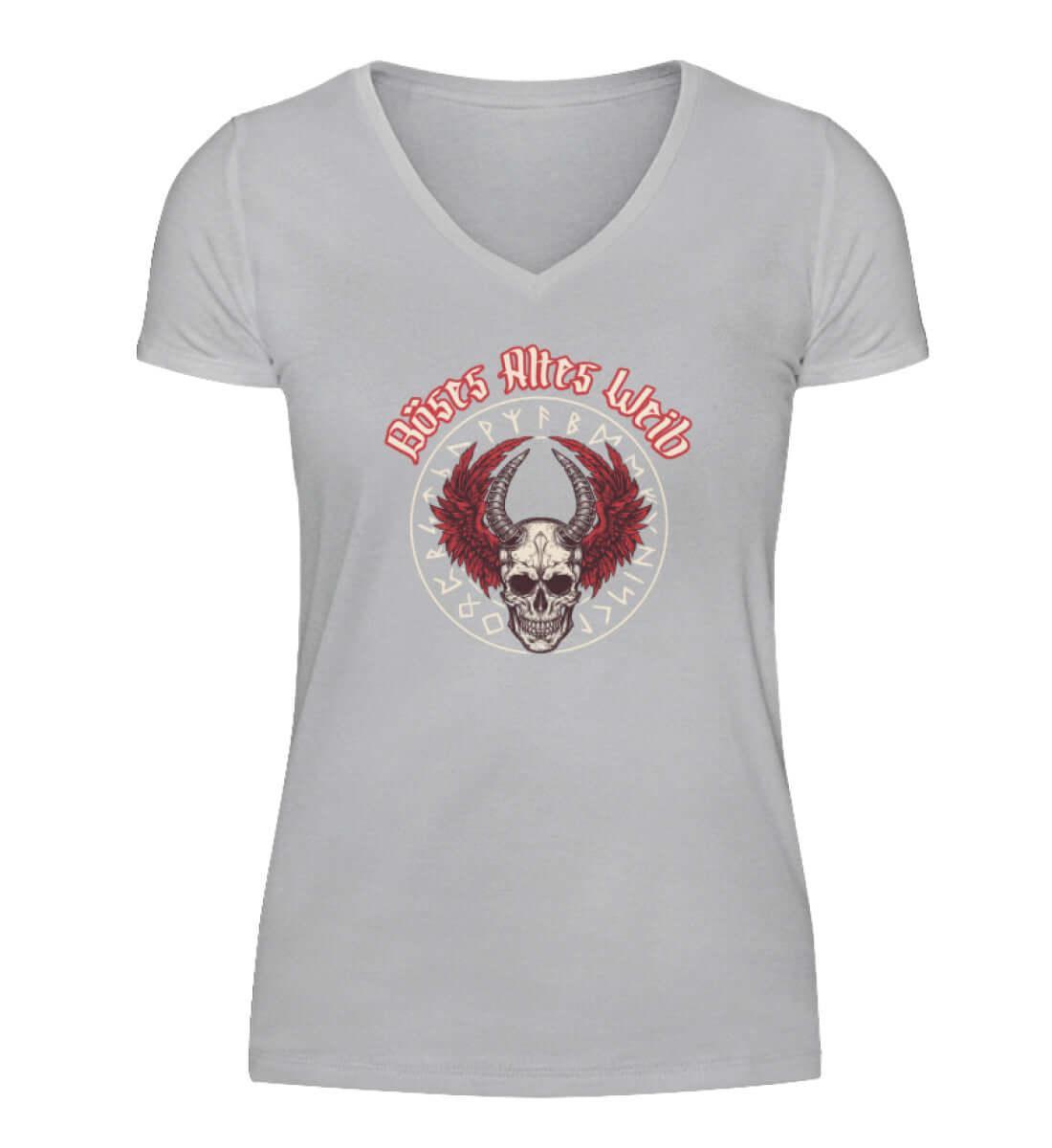 Schildmaid V-Neck 'Böses Altes Weib' – Walkürenflügel und Runenmacht - Nordic Viking Wear
