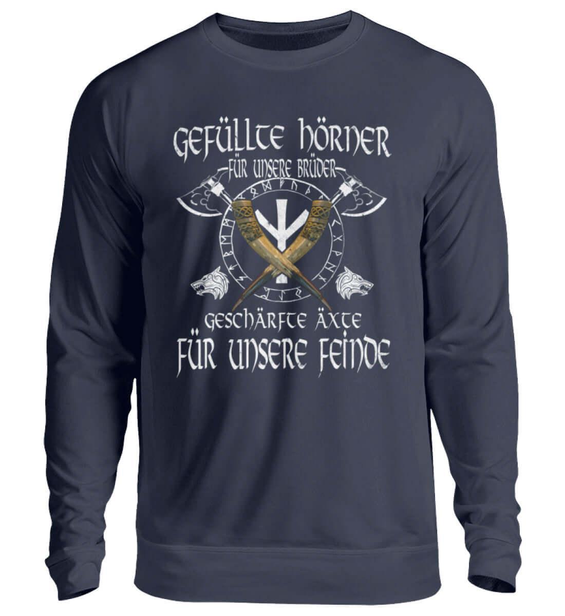 Wikinger Sweatshirt Gefüllte Hörner Rune Algiz - Unisex Pullover - Nordic Viking Wear