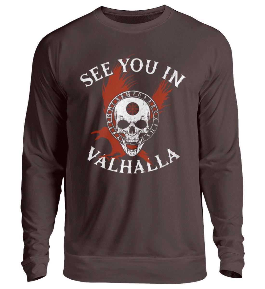 Wikinger-Sweatshirt "See You in Valhalla" mit Helm of Awe-Schädel - Nordic Viking Wear