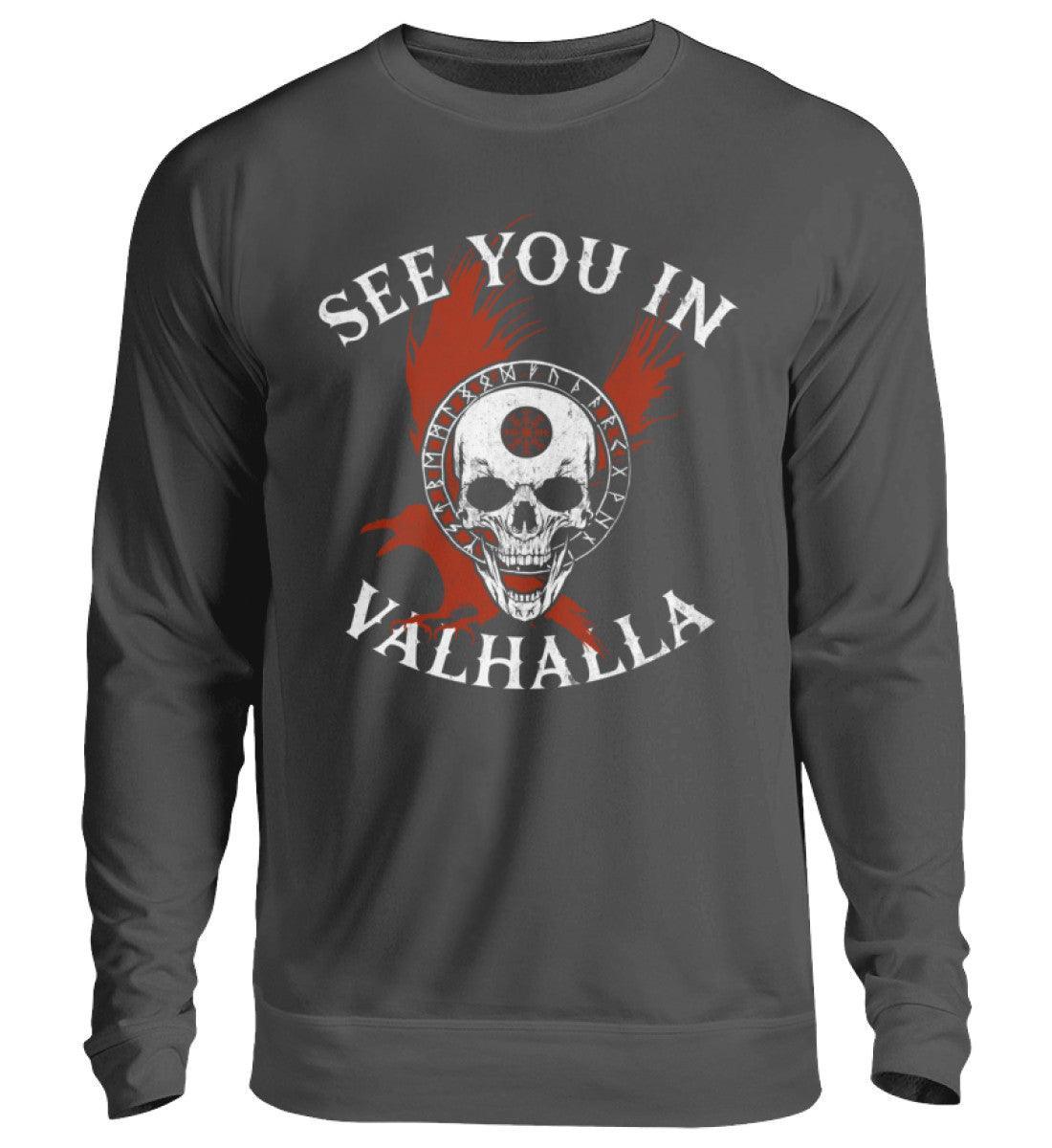 Wikinger-Sweatshirt "See You in Valhalla" mit Helm of Awe-Schädel - Nordic Viking Wear