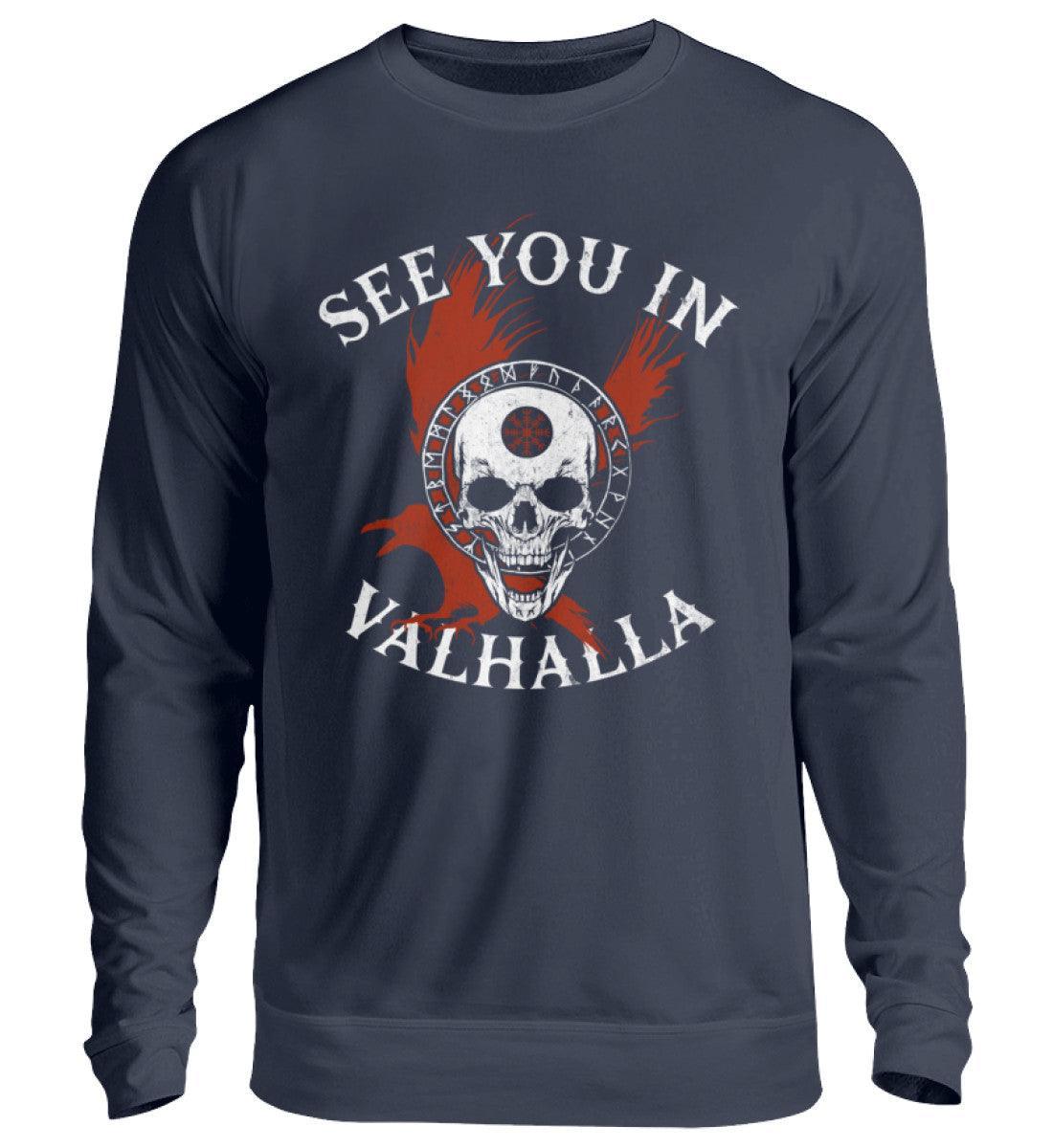 Wikinger-Sweatshirt "See You in Valhalla" mit Helm of Awe-Schädel - Nordic Viking Wear