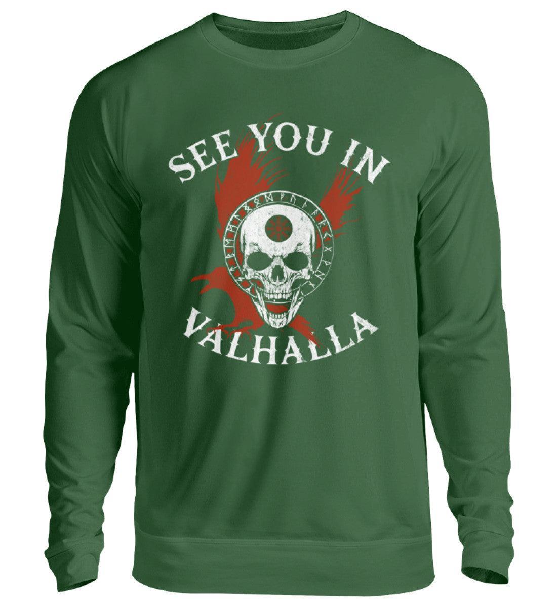 Wikinger-Sweatshirt "See You in Valhalla" mit Helm of Awe-Schädel - Nordic Viking Wear
