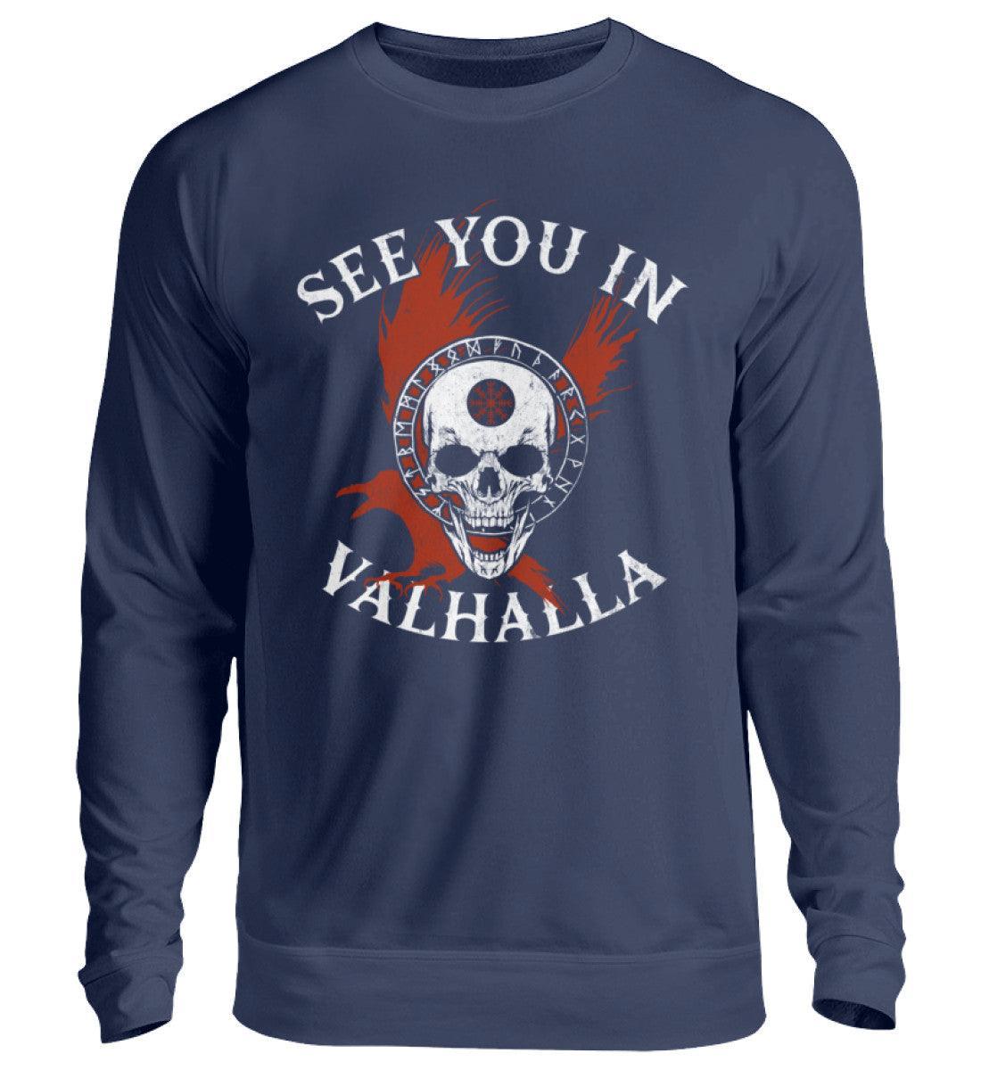 Wikinger-Sweatshirt "See You in Valhalla" mit Helm of Awe-Schädel - Nordic Viking Wear