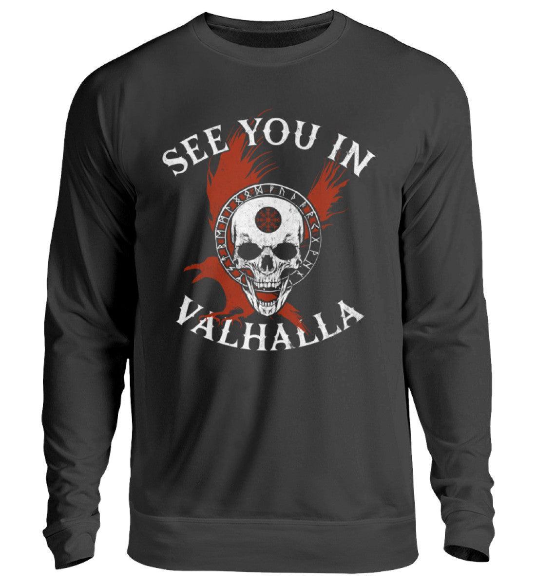 Wikinger-Sweatshirt "See You in Valhalla" mit Helm of Awe-Schädel - Nordic Viking Wear