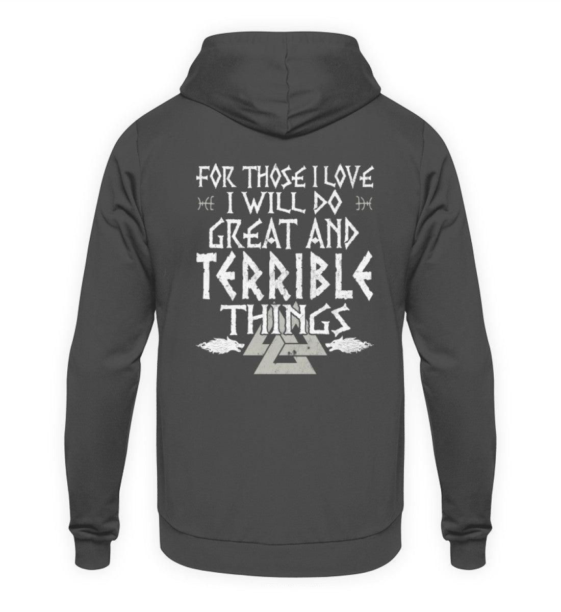 Wikinger-Hoodie "Große und schreckliche Taten" – Inspirierendes Nordisches Design mit Walknut-Symbol - Nordic Viking Wear