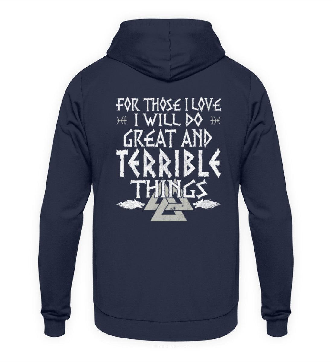 Wikinger-Hoodie "Große und schreckliche Taten" – Inspirierendes Nordisches Design mit Walknut-Symbol - Nordic Viking Wear