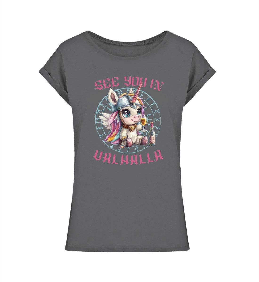 Schildmaiden Extendet Shirt – „See You in Valhalla“ Einhorn-Design - Nordic Viking Wear