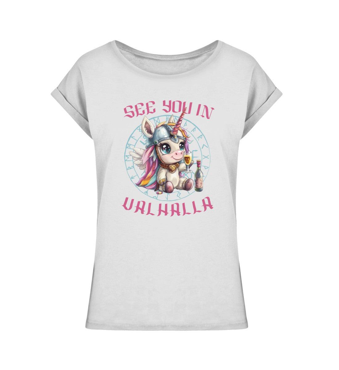 Schildmaiden Extendet Shirt – „See You in Valhalla“ Einhorn-Design - Nordic Viking Wear