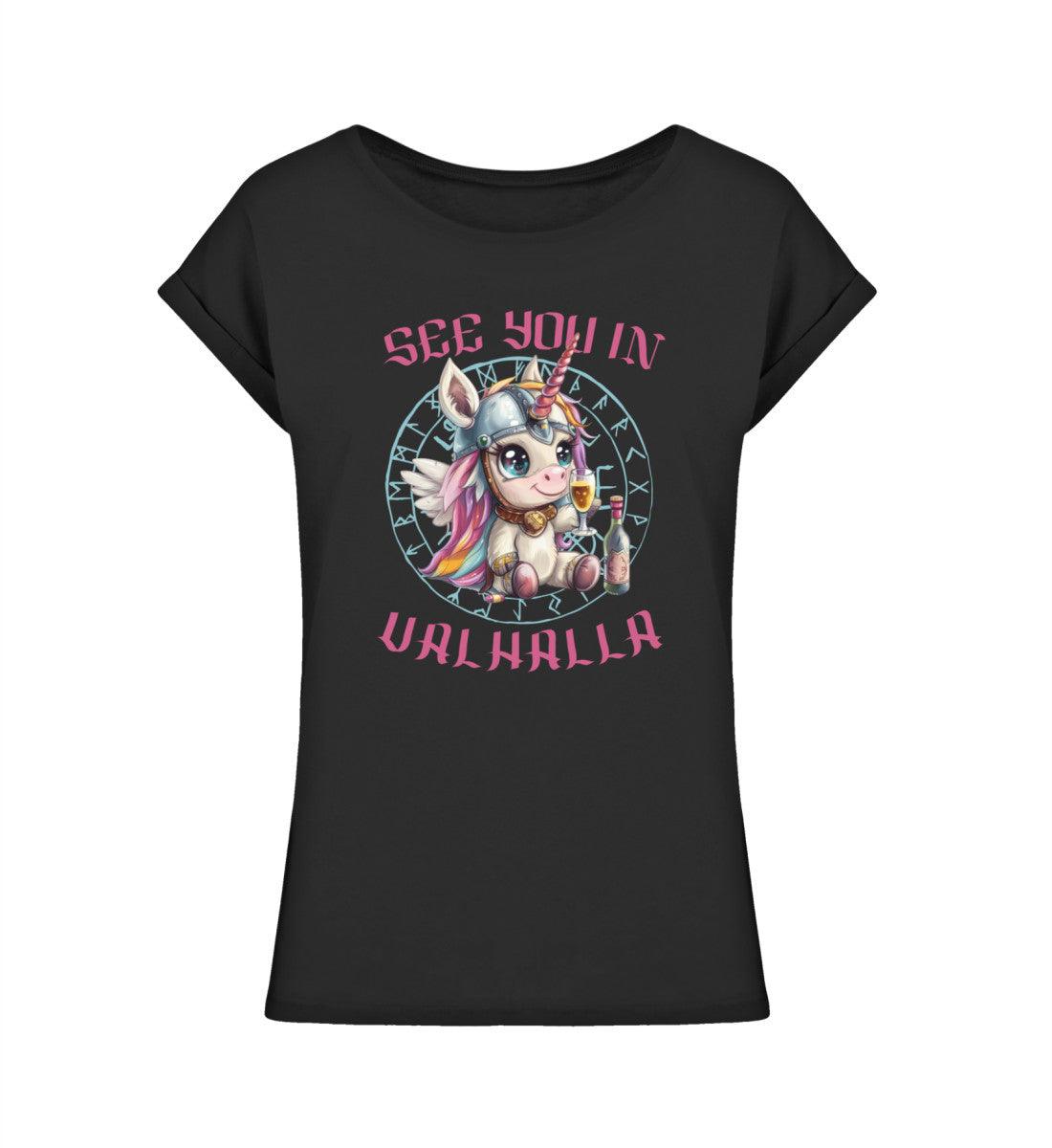 Schildmaiden Extendet Shirt – „See You in Valhalla“ Einhorn-Design - Nordic Viking Wear