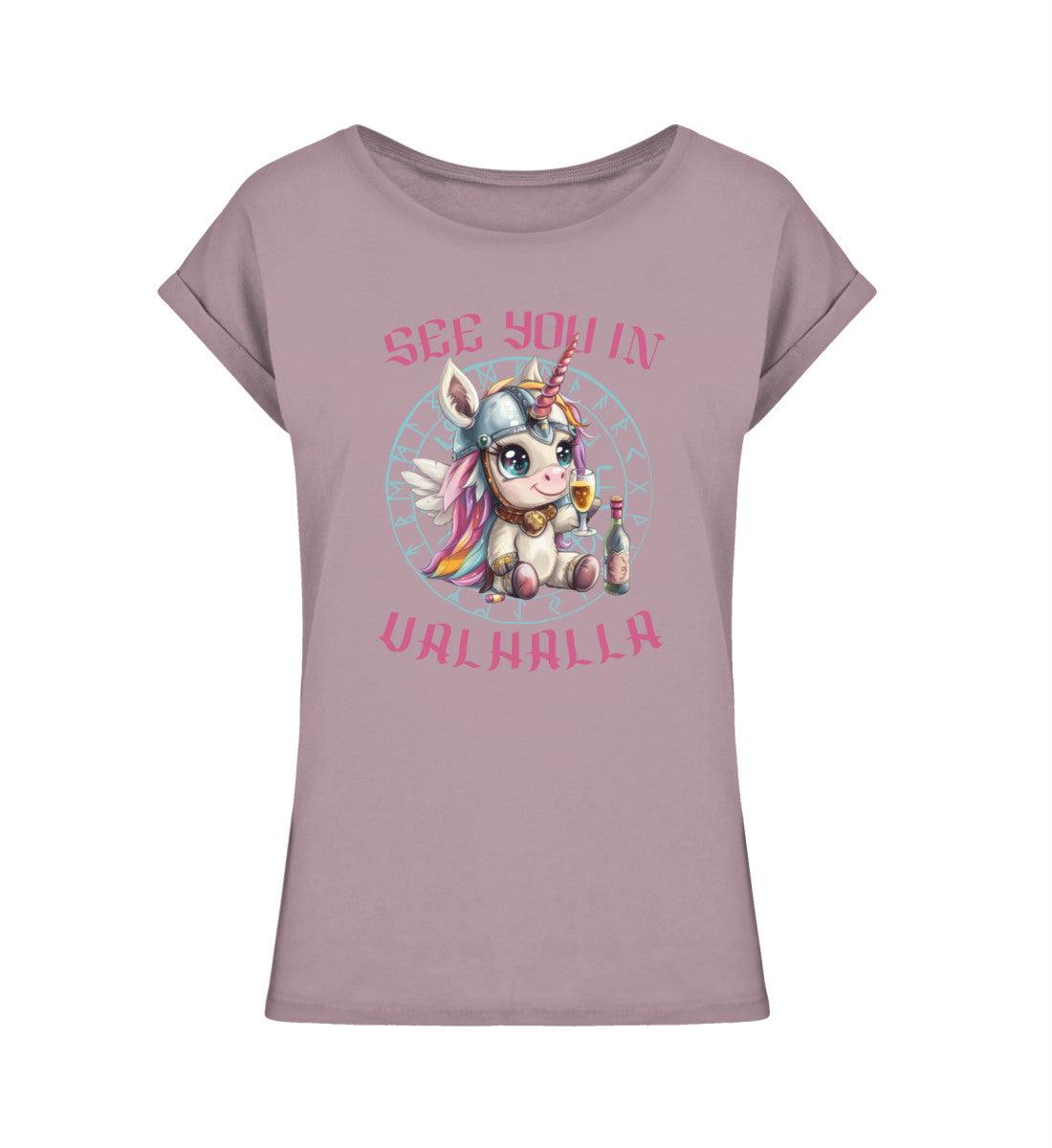 Schildmaiden Extendet Shirt – „See You in Valhalla“ Einhorn-Design - Nordic Viking Wear