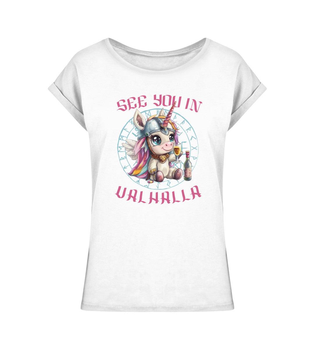 Schildmaiden Extendet Shirt – „See You in Valhalla“ Einhorn-Design - Nordic Viking Wear