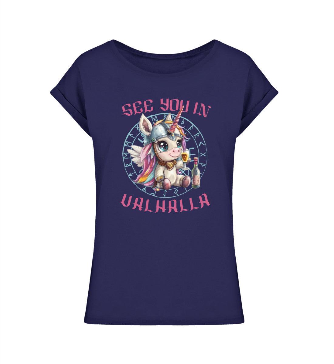 Schildmaiden Extendet Shirt – „See You in Valhalla“ Einhorn-Design - Nordic Viking Wear