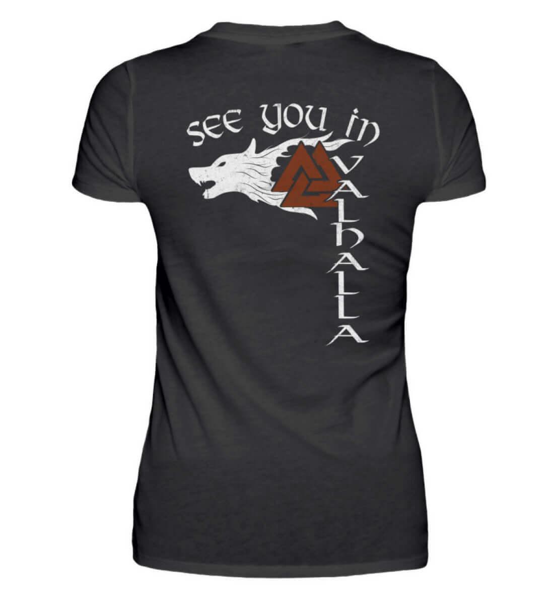 Fenris & Valknut: Das Erbe der Wikinger - Rückendruck Damen Premiumshirt mit mythischer Kraft - Nordic Viking Wear