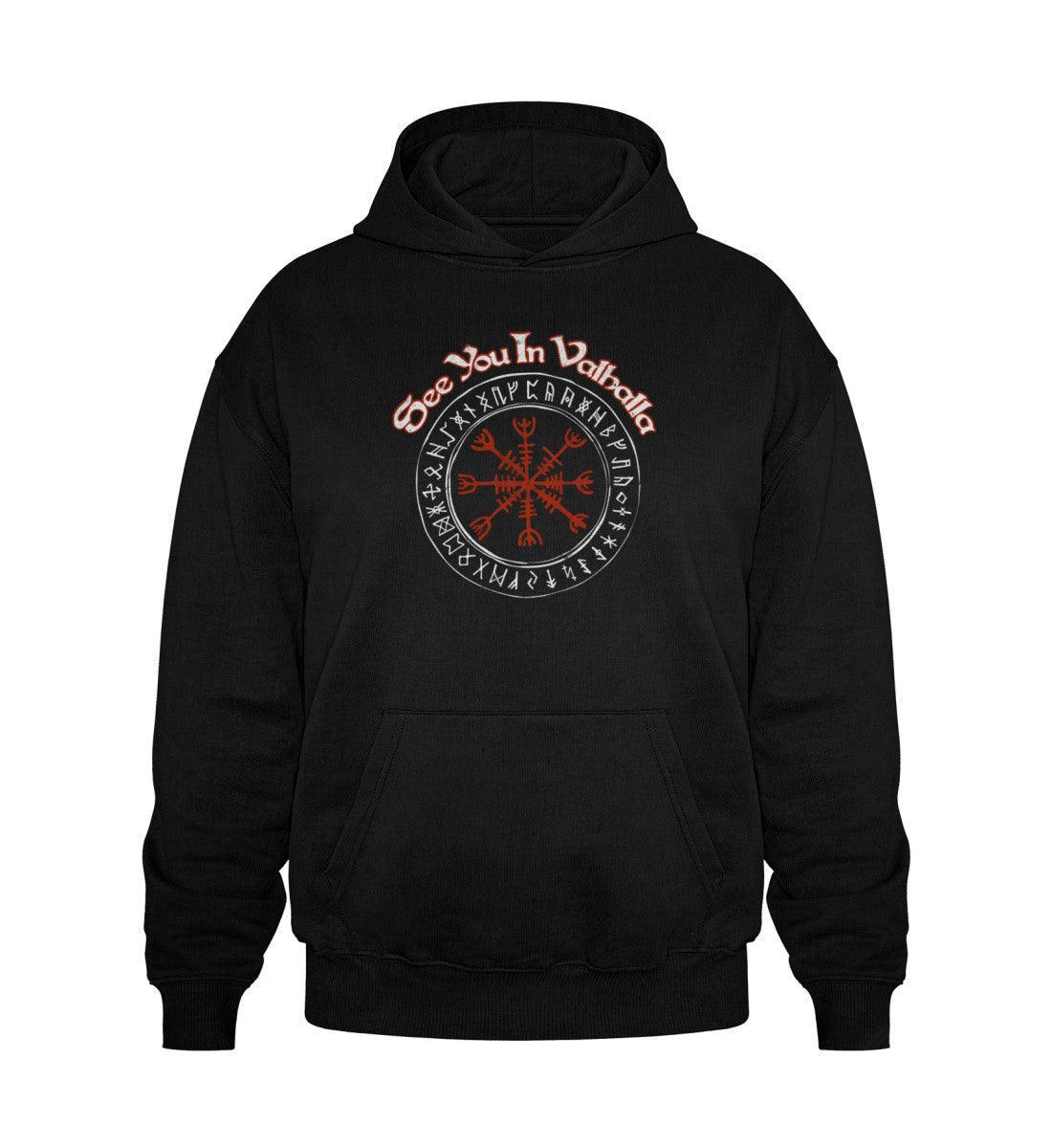 Wikinger Heavy Vintage Hoodie"See You In Valhalla" Design mit Helm Of Awe (Ægishjálmr) - Nordic Viking Wear