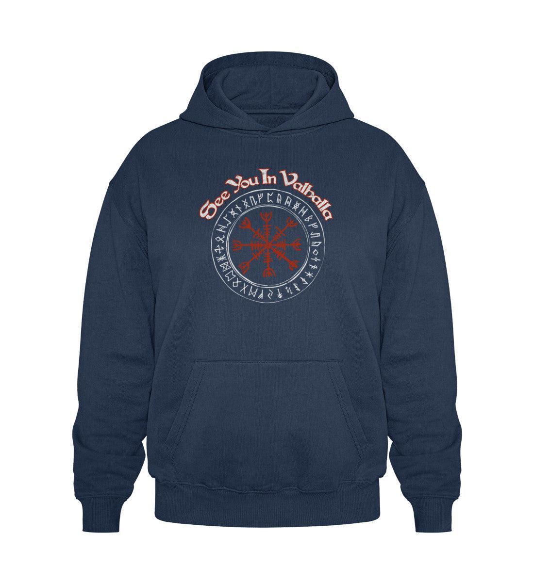 Wikinger Heavy Vintage Hoodie"See You In Valhalla" Design mit Helm Of Awe (Ægishjálmr) - Nordic Viking Wear