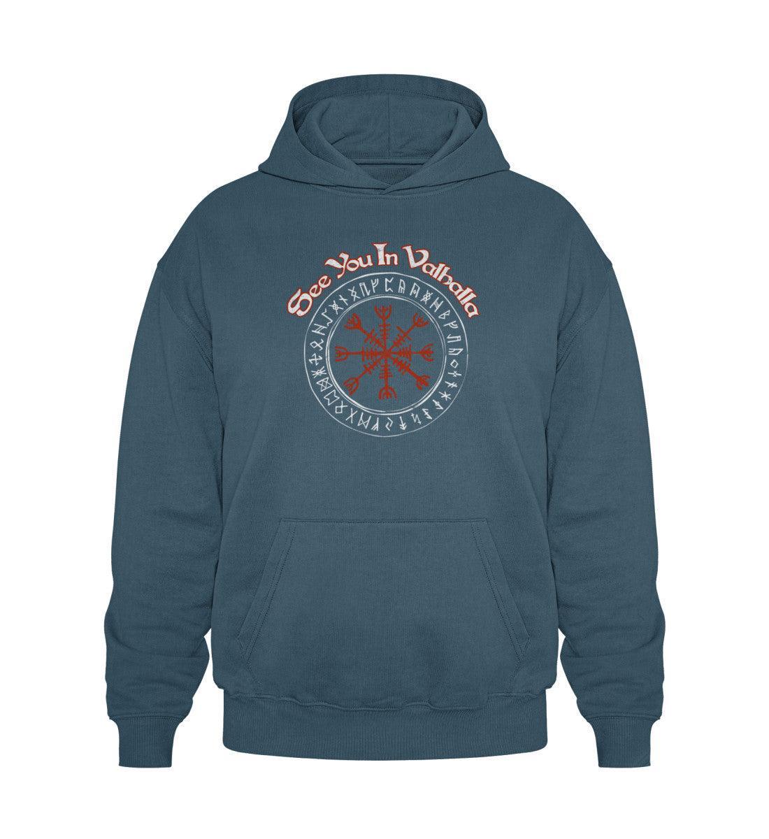 Wikinger Heavy Vintage Hoodie"See You In Valhalla" Design mit Helm Of Awe (Ægishjálmr) - Nordic Viking Wear