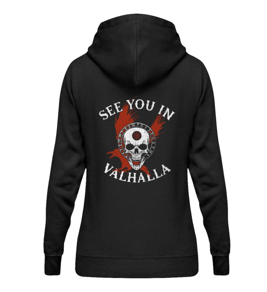 Schildmaiden-Hoodie "See You in Valhalla" mit Helm of Awe-Schädel - Nordic Viking Wear