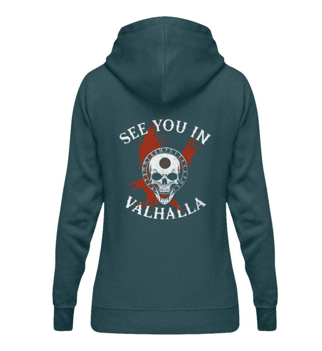 Schildmaiden-Hoodie "See You in Valhalla" mit Helm of Awe-Schädel - Nordic Viking Wear
