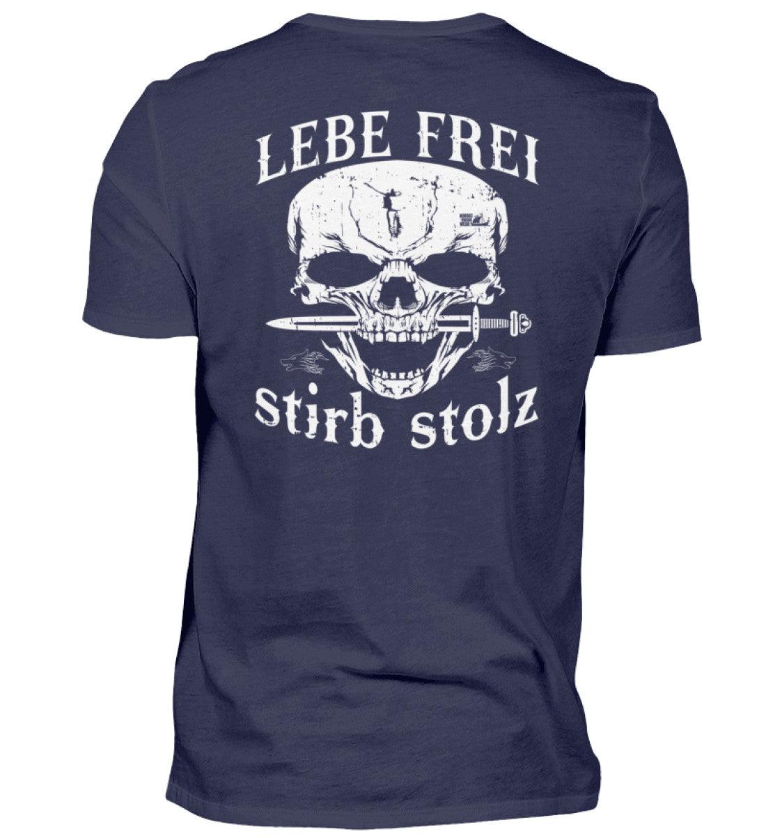 Lebe Frei, Stirb Stolz – Wikinger Premiumshirt Backside mit Totenkopf und Schwert-Design - Nordic Viking Wear