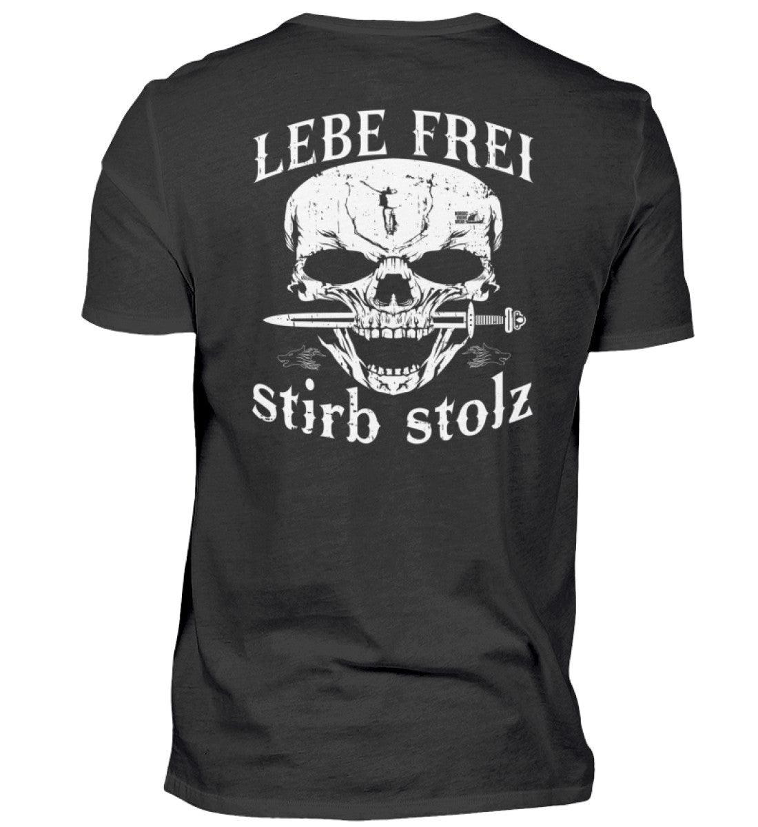 Lebe Frei, Stirb Stolz – Wikinger Premiumshirt Backside mit Totenkopf und Schwert-Design - Nordic Viking Wear