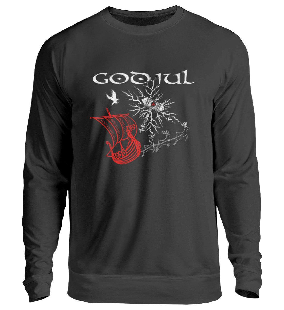 Wikinger Weihnachts-Sweatshirt – God Jul Design mit Thors Hammer & Drachenboot - Nordic Viking Wear