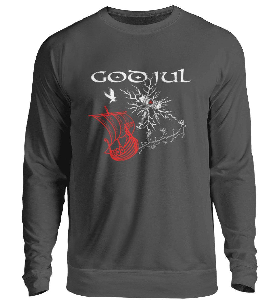 Wikinger Weihnachts-Sweatshirt – God Jul Design mit Thors Hammer & Drachenboot - Nordic Viking Wear