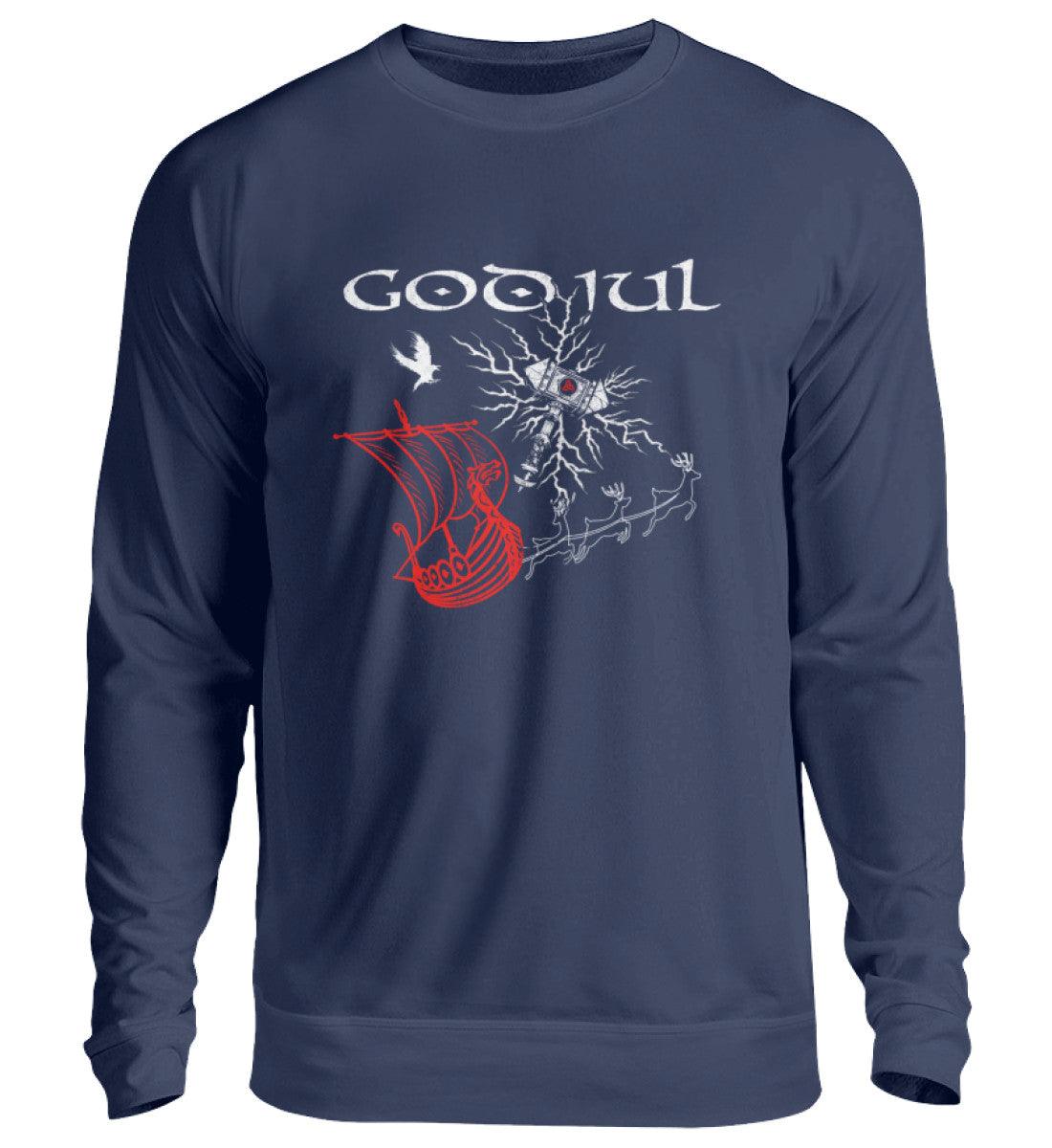 Wikinger Weihnachts-Sweatshirt – God Jul Design mit Thors Hammer & Drachenboot - Nordic Viking Wear