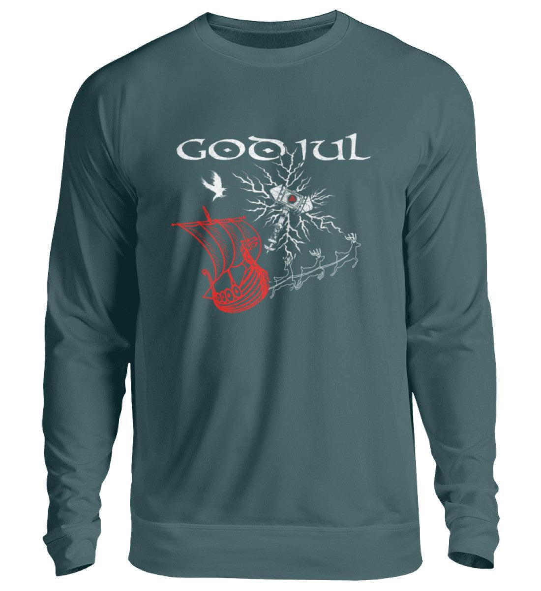 Wikinger Weihnachts-Sweatshirt – God Jul Design mit Thors Hammer & Drachenboot - Nordic Viking Wear