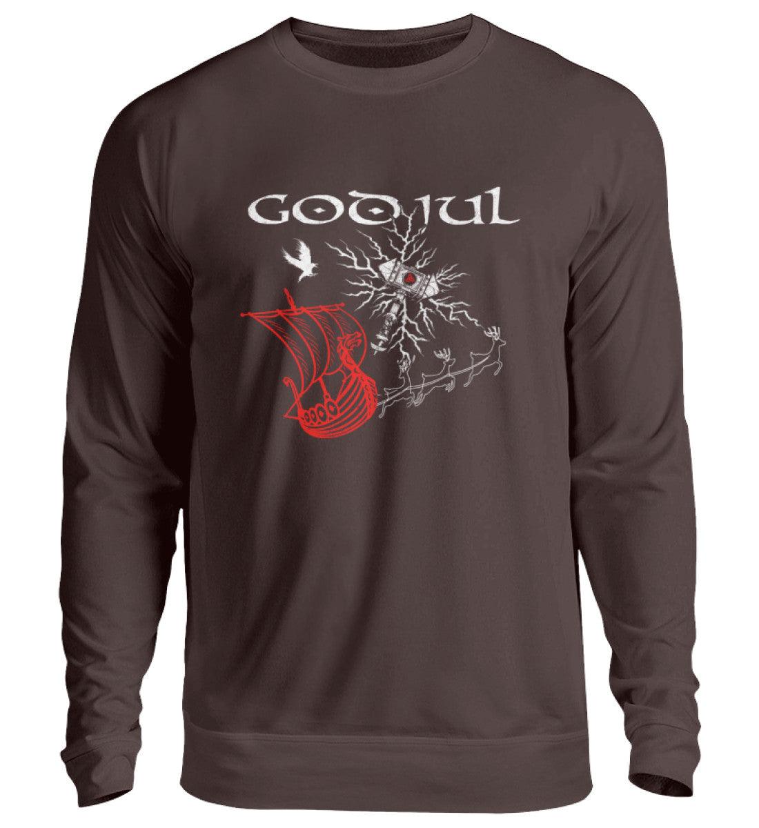 Wikinger Weihnachts-Sweatshirt – God Jul Design mit Thors Hammer & Drachenboot - Nordic Viking Wear