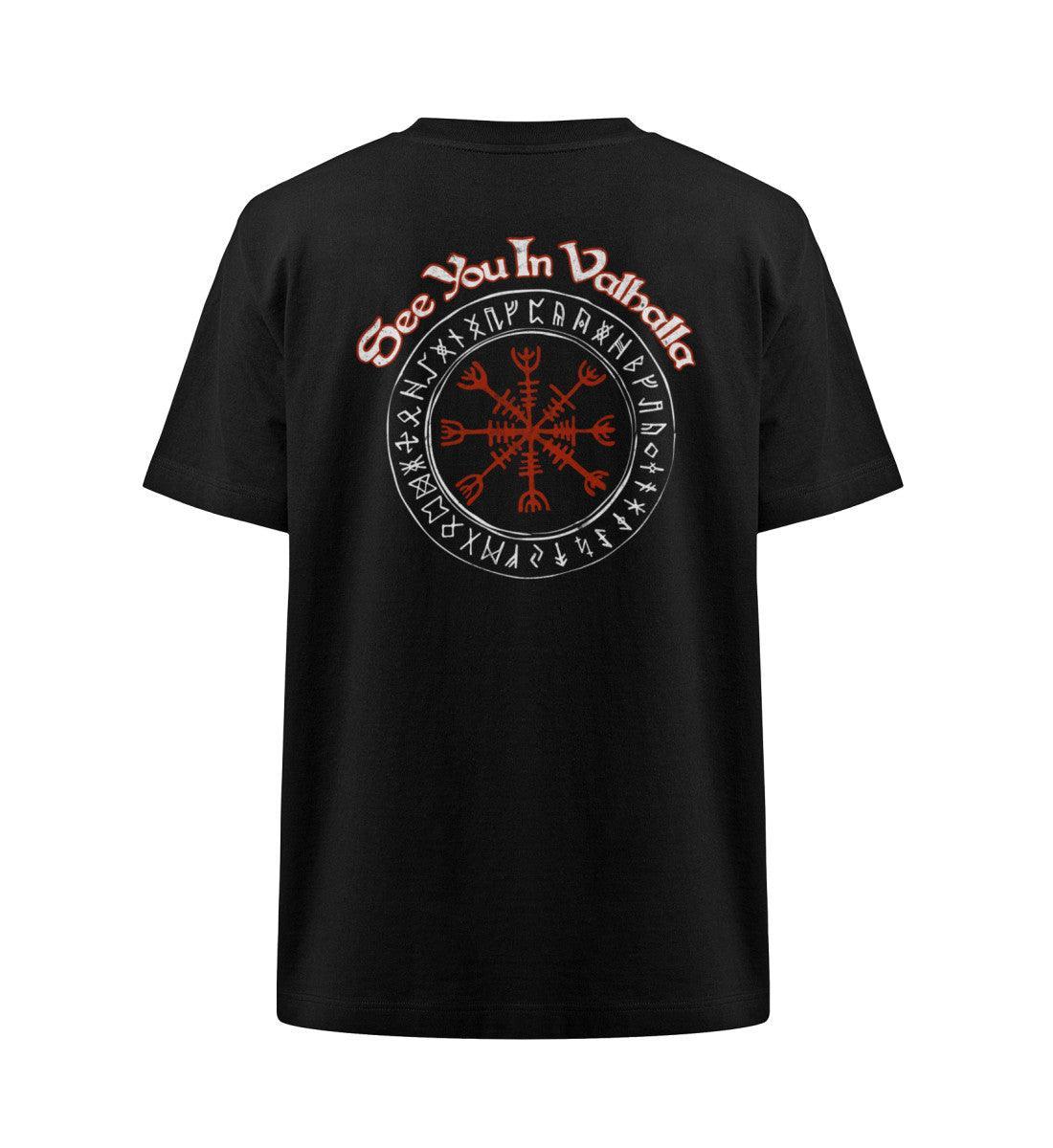 Wikinger Heavy Oversized Shirt - "See You In Valhalla" Design mit Helm Of Awe (Ægishjálmr) - Nordic Viking Wear