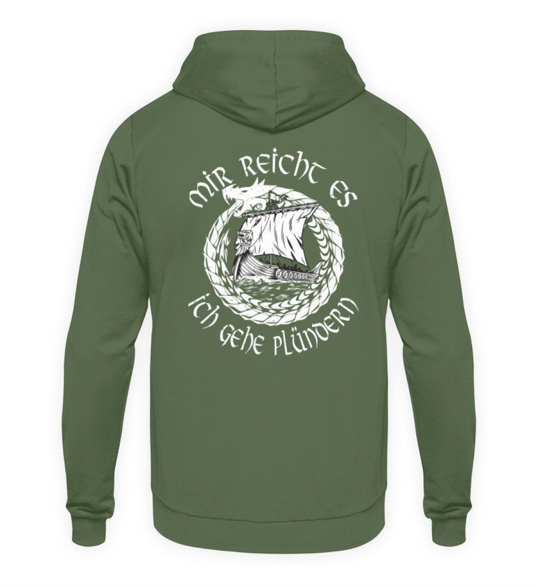 Wikinger-Plünderer Hoodie Backprint – "Mir reicht's, ich gehe plündern" – Drachenschiff-Design - Nordic Viking Wear