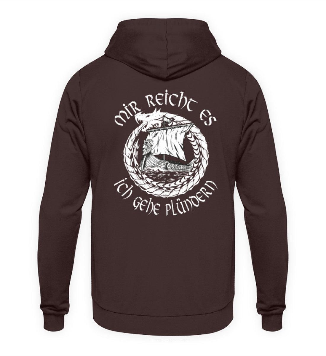 Wikinger-Plünderer Hoodie Backprint – "Mir reicht's, ich gehe plündern" – Drachenschiff-Design - Nordic Viking Wear