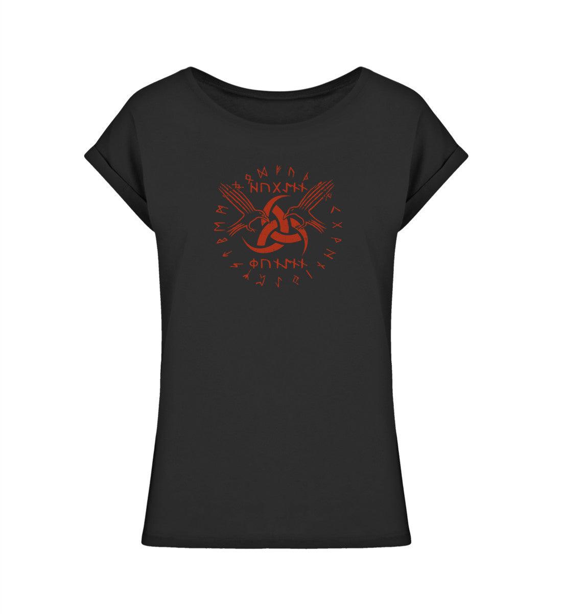 Schildmaiden Extendet Shirt – Odins Horn & Raben-Design mit Runenkreis - Nordic Viking Wear