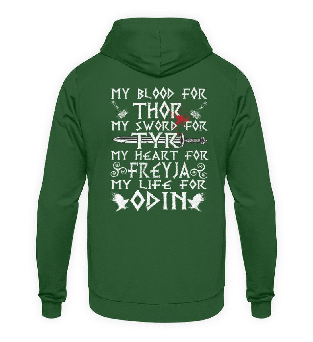 Wikinger-Treue-Hoodie: "My Blood for Thor, My Sword for Tyr, My Heart for Freyja, My Life for Odin" - Nordic Viking Wear