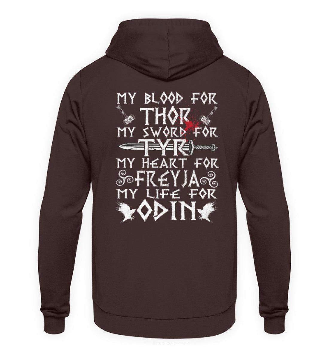 Wikinger-Treue-Hoodie: "My Blood for Thor, My Sword for Tyr, My Heart for Freyja, My Life for Odin" - Nordic Viking Wear