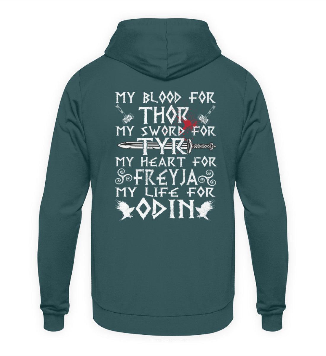Wikinger-Treue-Hoodie: "My Blood for Thor, My Sword for Tyr, My Heart for Freyja, My Life for Odin" - Nordic Viking Wear