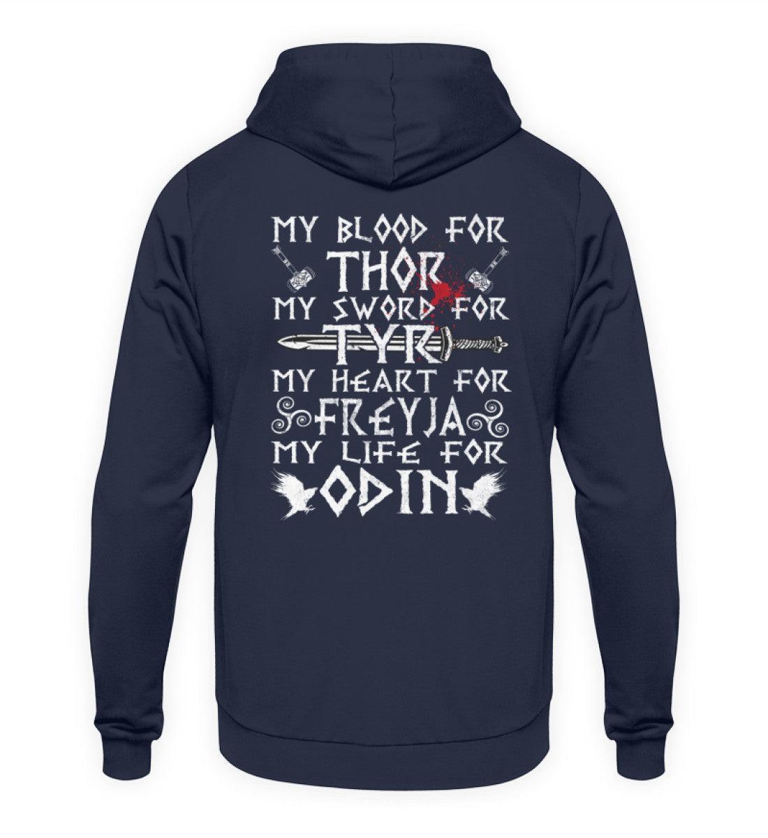 Wikinger-Treue-Hoodie: "My Blood for Thor, My Sword for Tyr, My Heart for Freyja, My Life for Odin" - Nordic Viking Wear