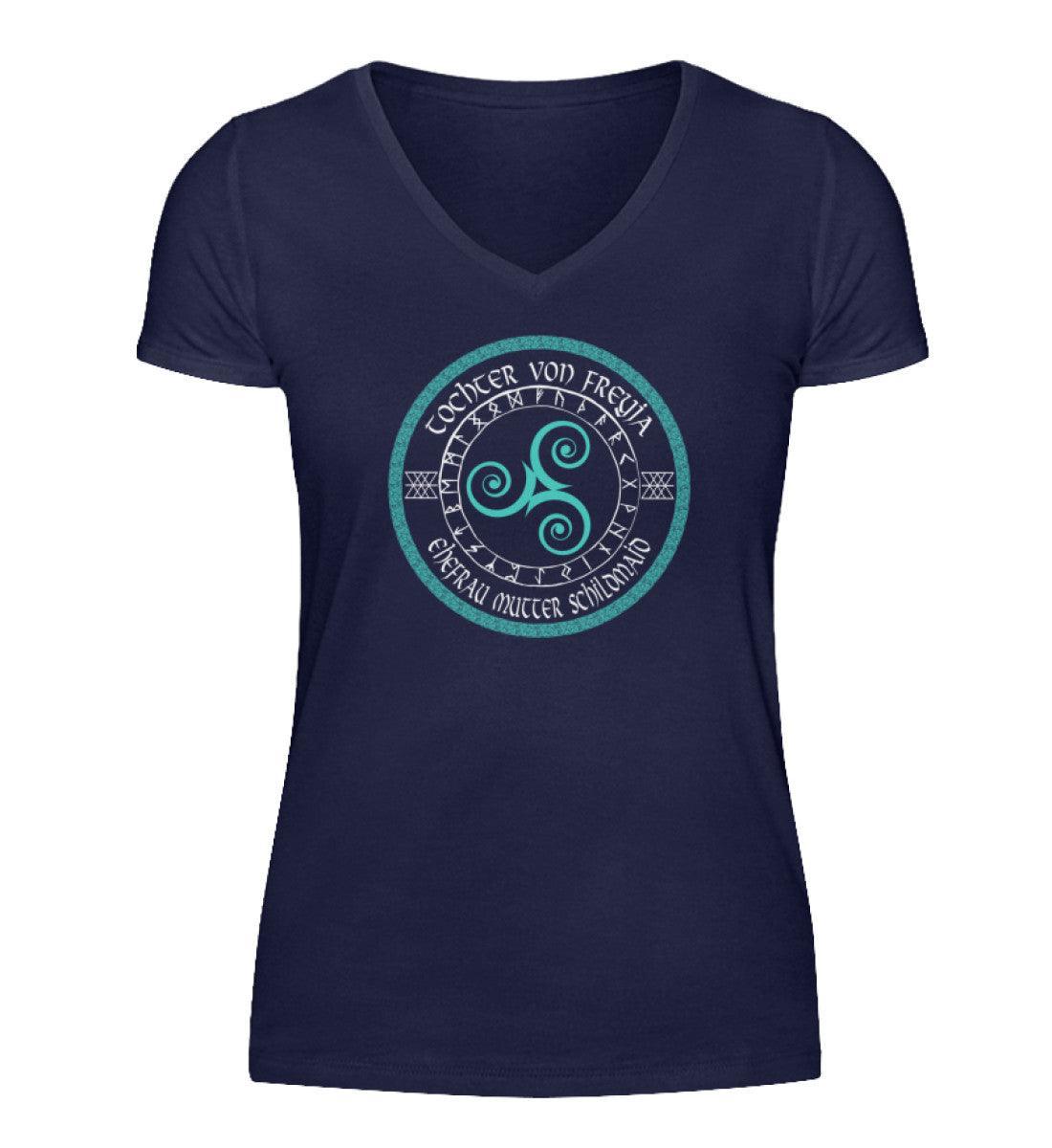 Schildmaiden V-Neck "Tochter von Freyja" - Triskel & Runenkreis Design - Nordic Viking Wear