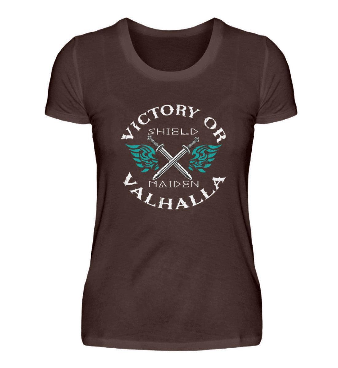 Schildmaid Premiumshirt 'Sieg oder Walhalla' – Wikinger-Kriegerin Spirit - Nordic Viking Wear