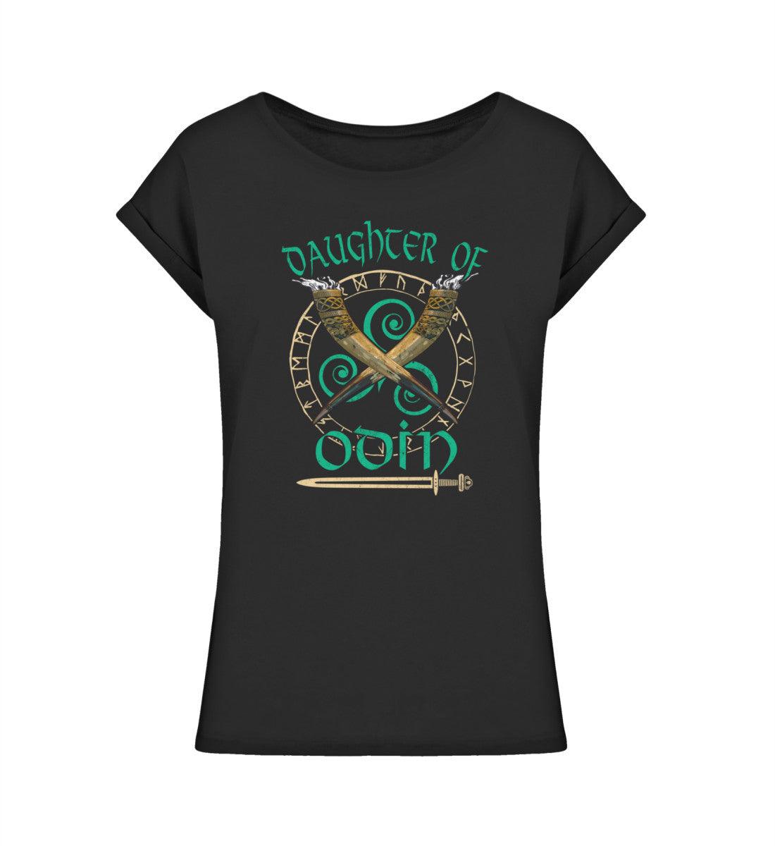 Schildmaiden Extendet Shirt – Daughter of Odin Design mit Runen und Trinkhörnern - Nordic Viking Wear