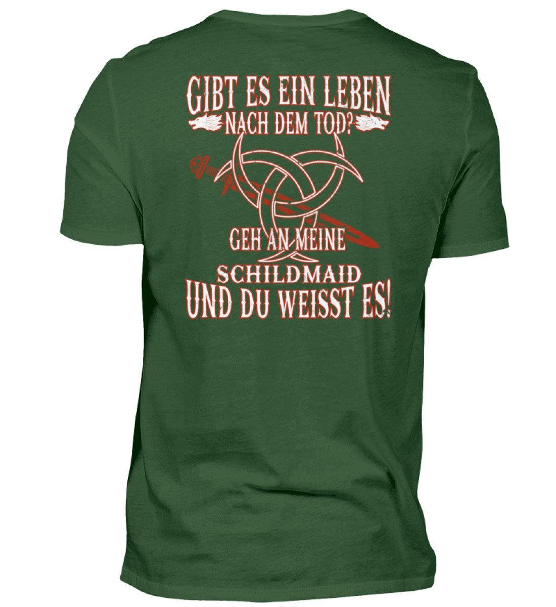 Green Wikinger Premiumshirt with humorous quote and Nordic symbols, perfect for Viking enthusiasts.