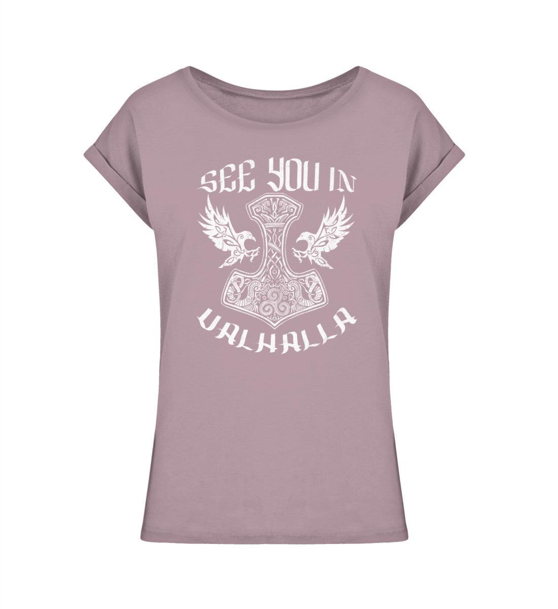 Schildmaiden Extendet Shirt – „See You in Valhalla“-Design mit Thors Hammer - Nordic Viking Wear