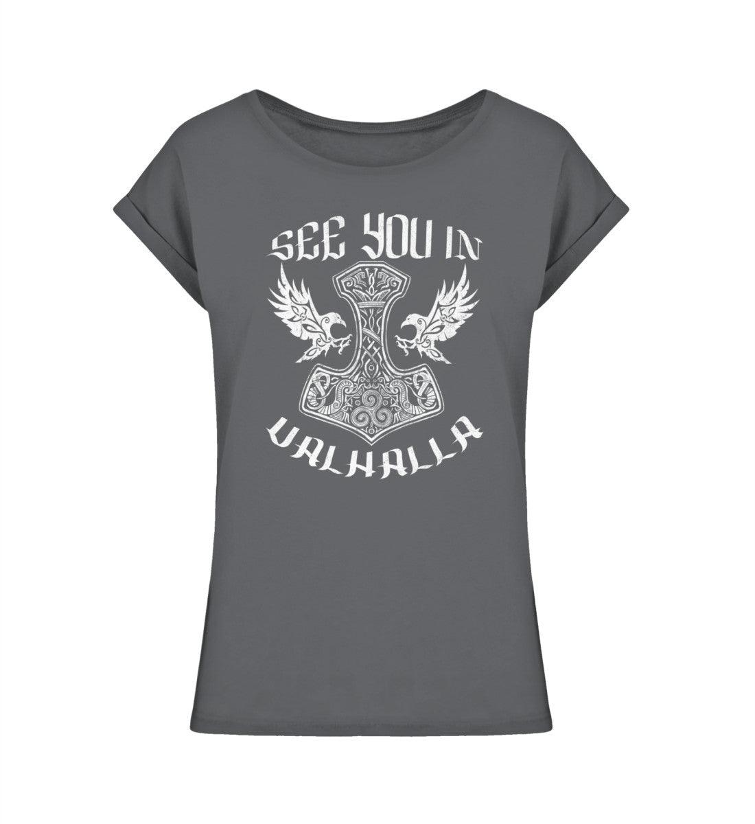 Schildmaiden Extendet Shirt – „See You in Valhalla“-Design mit Thors Hammer - Nordic Viking Wear