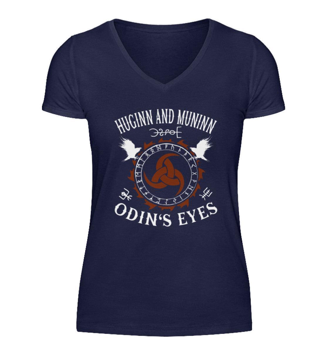 Schildmaiden V-Neck T-Shirt "Huginn und Muninn - Odins Augen" – Elegantes Wikinger-Design - Nordic Viking Wear