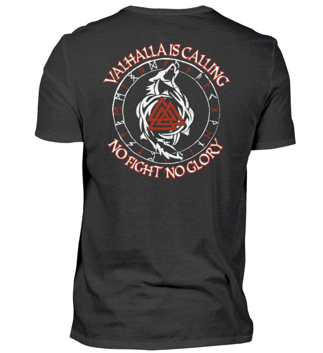 Valhalla Is Calling – No Fight No Glory | Wikinger Shirt mit Runen, Wolf und Valknut - Nordic Viking Wear