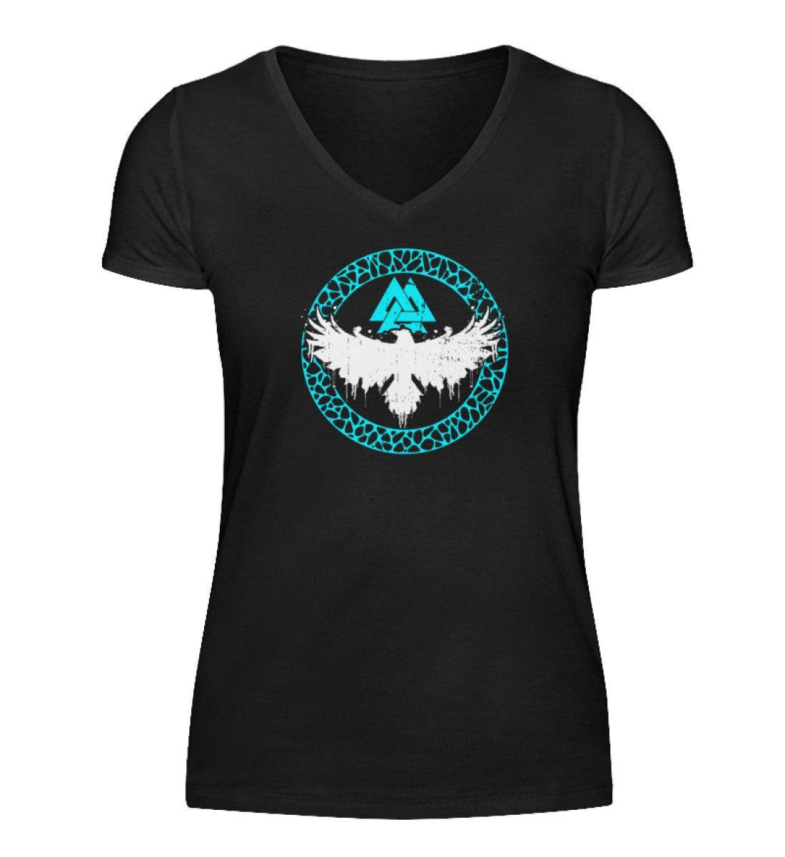 Schildmaiden V-Neck: Leuchtende Valknut Fusion – Vereinigung von Kultur und Modernität - Nordic Viking Wear
